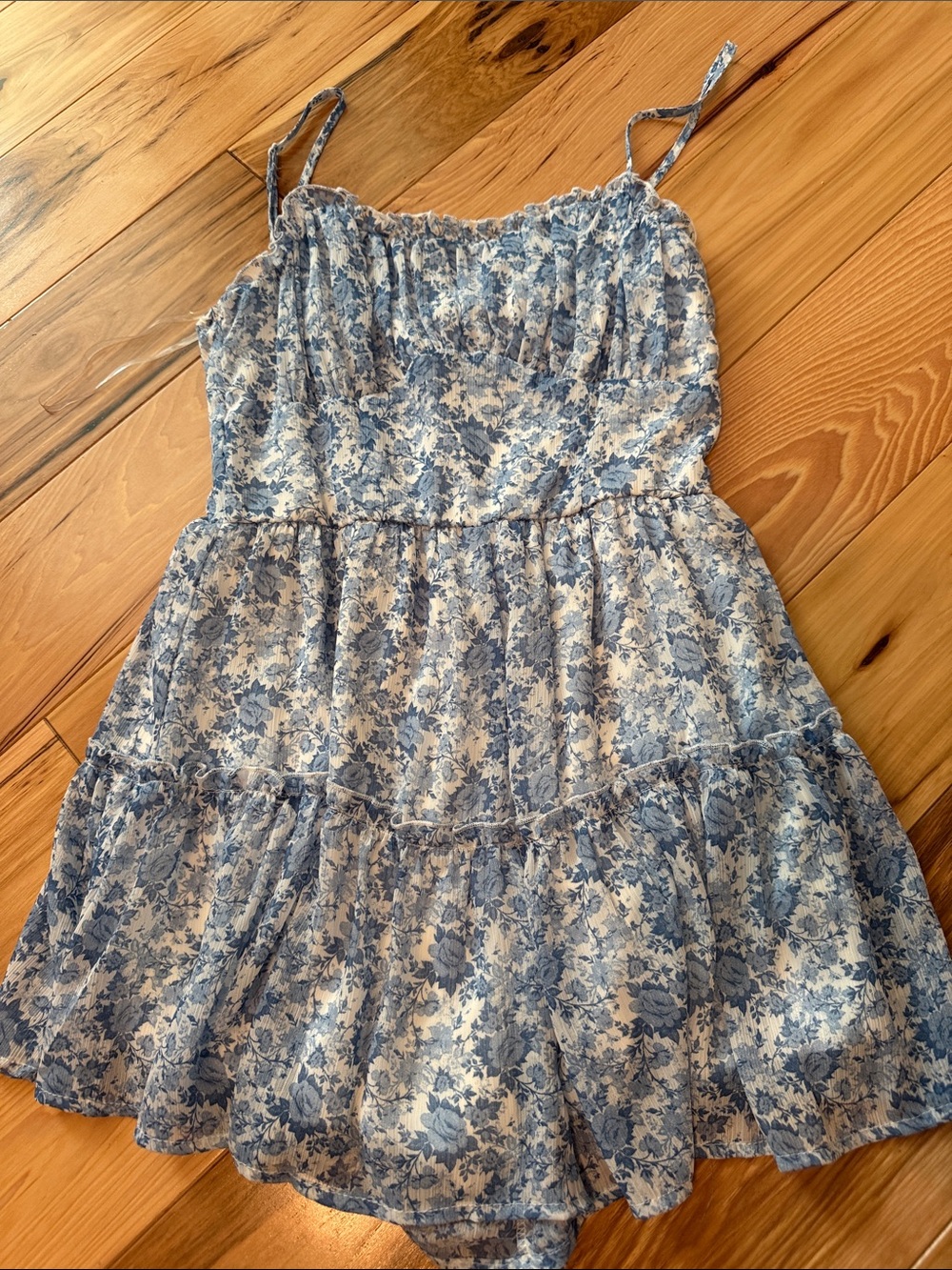 Altar'd State Blue & White Floral Spaghetti-Strap Romper